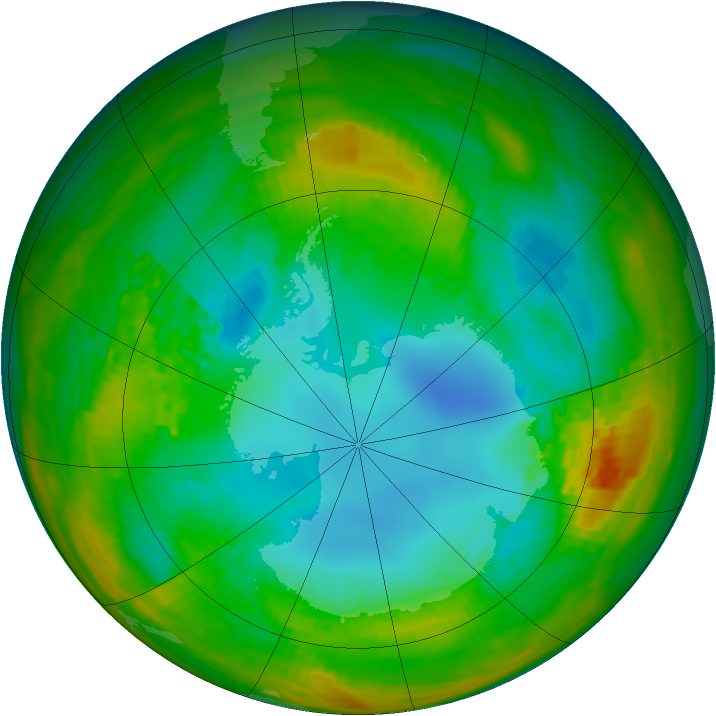 Antarctic ozone map for 15 August 1983
